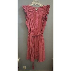 Free Assembly Cotton Red Gingham Ruffles Belted Cottage Core Checked Dress XL